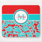 Monogrammed Blue White Damask Mousepad Muismat (Voorkant)