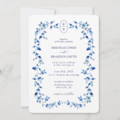 Monogrammed Blue & White Delft bruiloft Kaart (Voorkant)