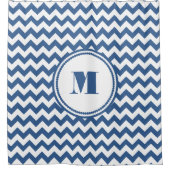 Monogrammed Blue White Striped Chevron Pattern Douchegordijn (Voorkant)