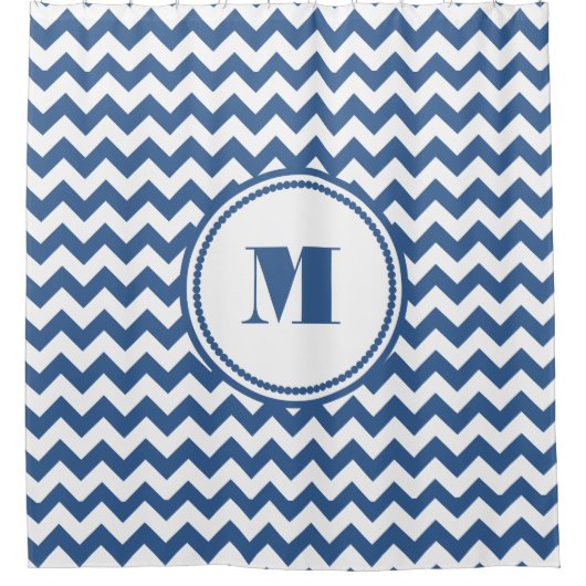 Monogrammed Blue White Striped Chevron Pattern Douchegordijn (Voorkant)