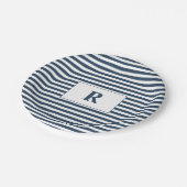 Monogrammed Blue/White Stripes Papieren Bordje (Gekanteld)