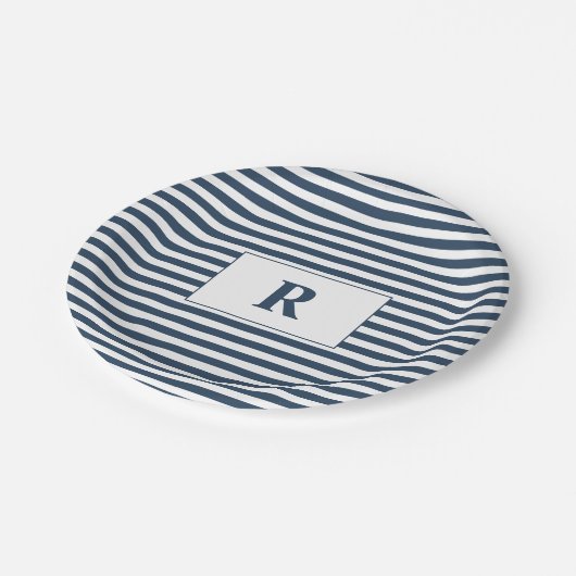 Monogrammed Blue/White Stripes Papieren Bordje (Gekanteld)