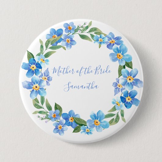 Monogrammed Blue Yellow Floral Wedding Party Gift Ronde Button 7,6 Cm (Voorkant)