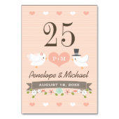 Monogrammed Blus Tortelduifjes Dove Table Number Kaart (Voorkant)