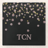 Monogrammed Blush and Gold Overlay op Black Glazen Onderzetter (Voorkant)