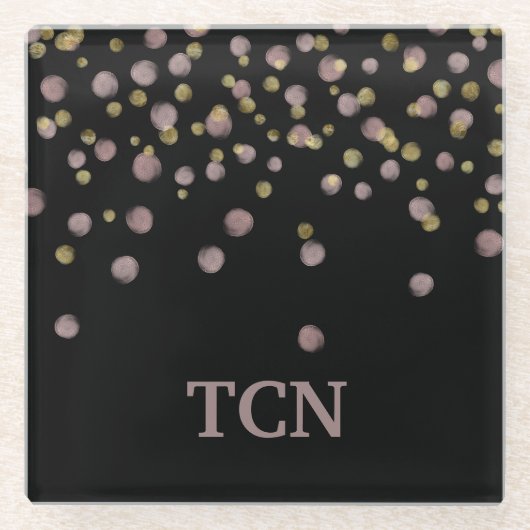 Monogrammed Blush and Gold Overlay op Black Glazen Onderzetter (Voorkant)