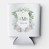 Monogrammed Blush Blue Floral Crest Wedding Blikjeskoeler (Voorkant)