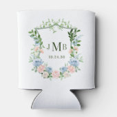 Monogrammed Blush Blue Floral Crest Wedding Blikjeskoeler (Achterkant)