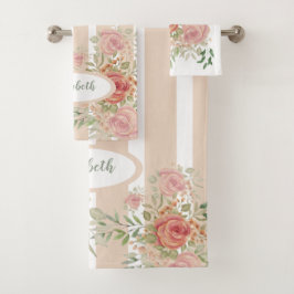 Monogrammed Blush Floral Victoriaans Waterverf Bad Handdoek