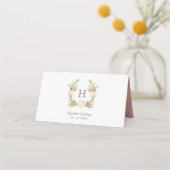 Monogrammed Blush Pink Australian Flowers Wedding Plaatskaartje (Achterkant)