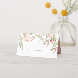Monogrammed Blush Pink Australian Flowers Wedding Plaatskaartje