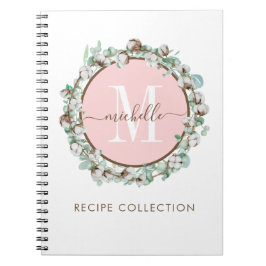 Monogrammed Blush Pink Green Floral Recipe Notitieboek