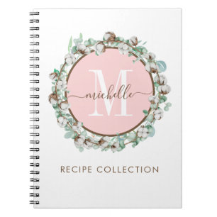 Monogrammed Blush Pink Green Floral Recipe Notitieboek
