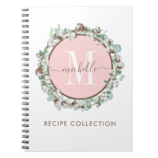 Monogrammed Blush Pink Green Floral Recipe Notitieboek (Voorkant)