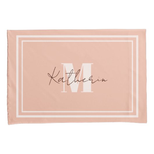 Monogrammed Blush Pink Kussensloop (Voorkant-Rechts)