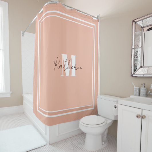 Monogrammed Blush Pink Shower Curtain Douchegordijn (In situ)