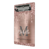 Monogrammed Blush Roos Gold Glitter Dripping Mini Klembord (Angled2)