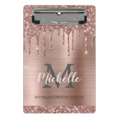 Monogrammed Blush Roos Gold Glitter Dripping Mini Klembord (Voorkant)