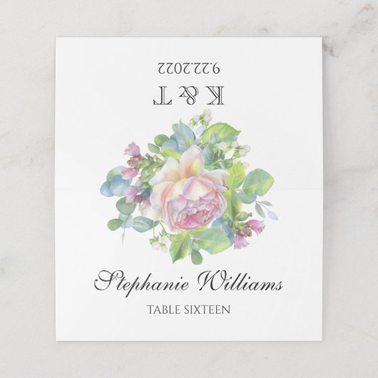 Monogrammed Blush Roos Place Card Plaatskaartje (Buitenkant ongevouwen)