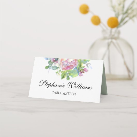 Monogrammed Blush Roos Place Card Plaatskaartje (Voorkant)