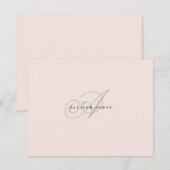 Monogrammed Blush roze and grijs Flat Bedankkaart (Voorkant / Achterkant)