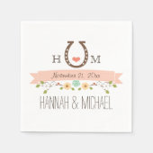 Monogrammed Blush Roze Hoefijzer Hart Wedding Servet (Voorkant)