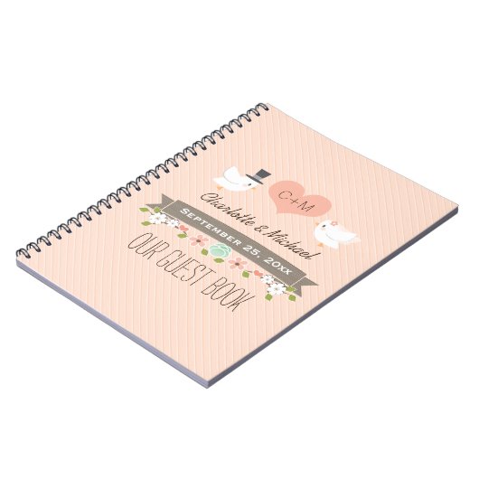 Monogrammed Blush Tortelduifjes Weddenschap Notitieboek (Linkerzijde)