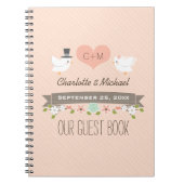 Monogrammed Blush Tortelduifjes Weddenschap Notitieboek (Voorkant)