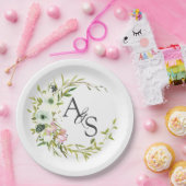 Monogrammed Blush & White floral wreate Papieren Bordje (Feest)