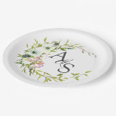 Monogrammed Blush & White floral wreate Papieren Bordje (Gekanteld)