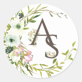 , monogrammed Blush & witte rozen, met baard Ronde Sticker