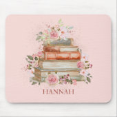 Monogrammed Boeken en Roze Rozen Bookplate Muismat (Voorkant)