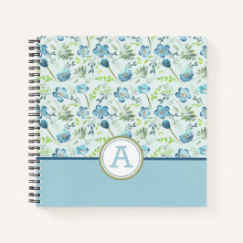 Monogrammed Boho Blue Green Waterverf Flowers Notitieboek