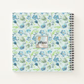 Monogrammed Boho Blue Green Waterverf Flowers Notitieboek (Achterkant)