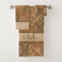 Monogrammed Boho Dark Rust Mandalas Bad Handdoek