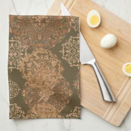 Monogrammed Boho Dark Rust Mandalas Kitchen Towel Theedoek