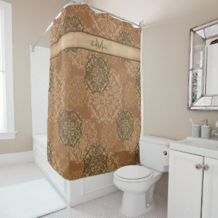 Monogrammed Boho Dark Rust Mandalas Shower Curtain Douchegordijn