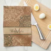 Monogrammed Boho Dark Rust Mandalas Theedoek (Quarter Fold)