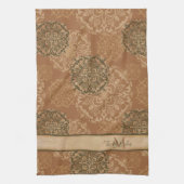 Monogrammed Boho Dark Rust Mandalas Theedoek (Verticaal)