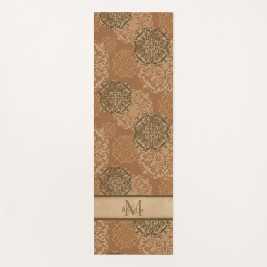 Monogrammed Boho Dark Rust Mandalas Yogamat (Voorkant)