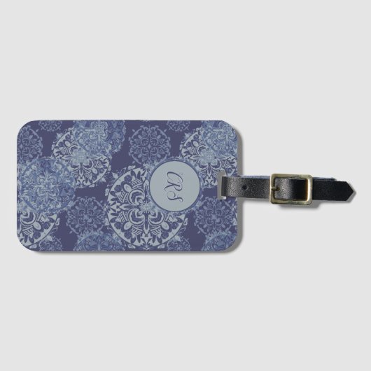 Monogrammed Boho Denim Moody Blues Mandalas Passpo Bagagelabel (Voorkant (horizontaal))