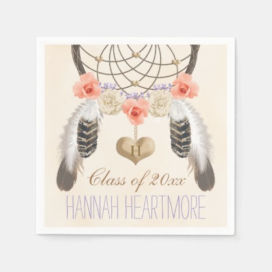 Monogrammed Boho Dream Catcher Afstudeerfeest Servet (Voorkant)