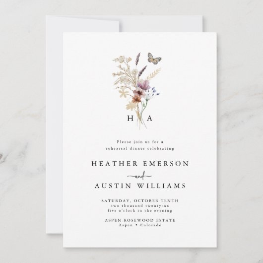 Monogrammed Boho Floral repetitie diner Kaart (Voorkant)