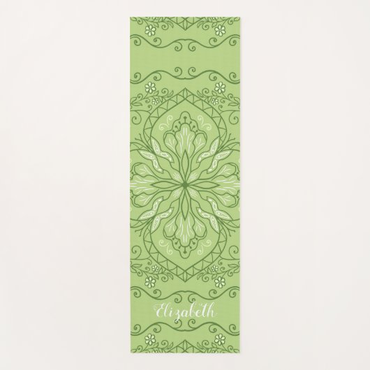 Monogrammed Boho Lime Green Mandala Elegant Yogamat (Voorkant)