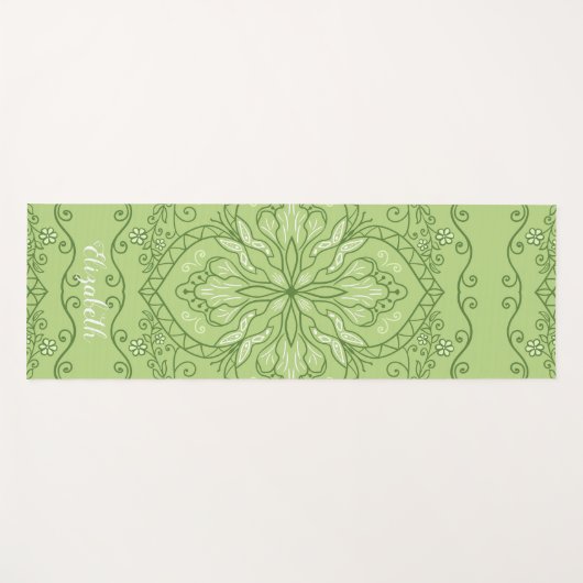 Monogrammed Boho Lime Green Mandala Elegant Yogamat (Voorkant (horizontaal))