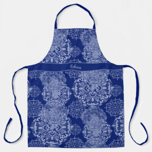 Monogrammed Boho Moody Blues Mandalas Apron Schort
