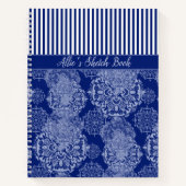 Monogrammed Boho Moody Blues Mandalas en Stripes Notitieboek (Voorkant)