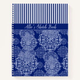 Monogrammed Boho Moody Blues Mandalas en Stripes Notitieboek
