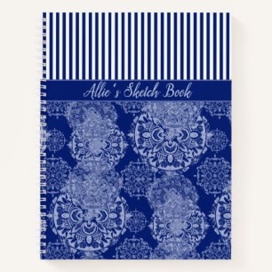 Monogrammed Boho Moody Blues Mandalas en Stripes Notitieboek