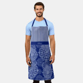 Monogrammed Boho Moody Blues Mandalas en Stripes Schort (Gedragen)